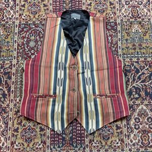 VTG 80s 90s Krista Koeppe Southwest Aztec Stripe Diamond Buckle Back Vest XL USA